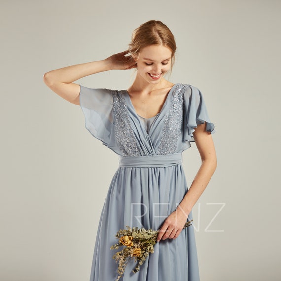 dusty blue chiffon bridesmaid dresses