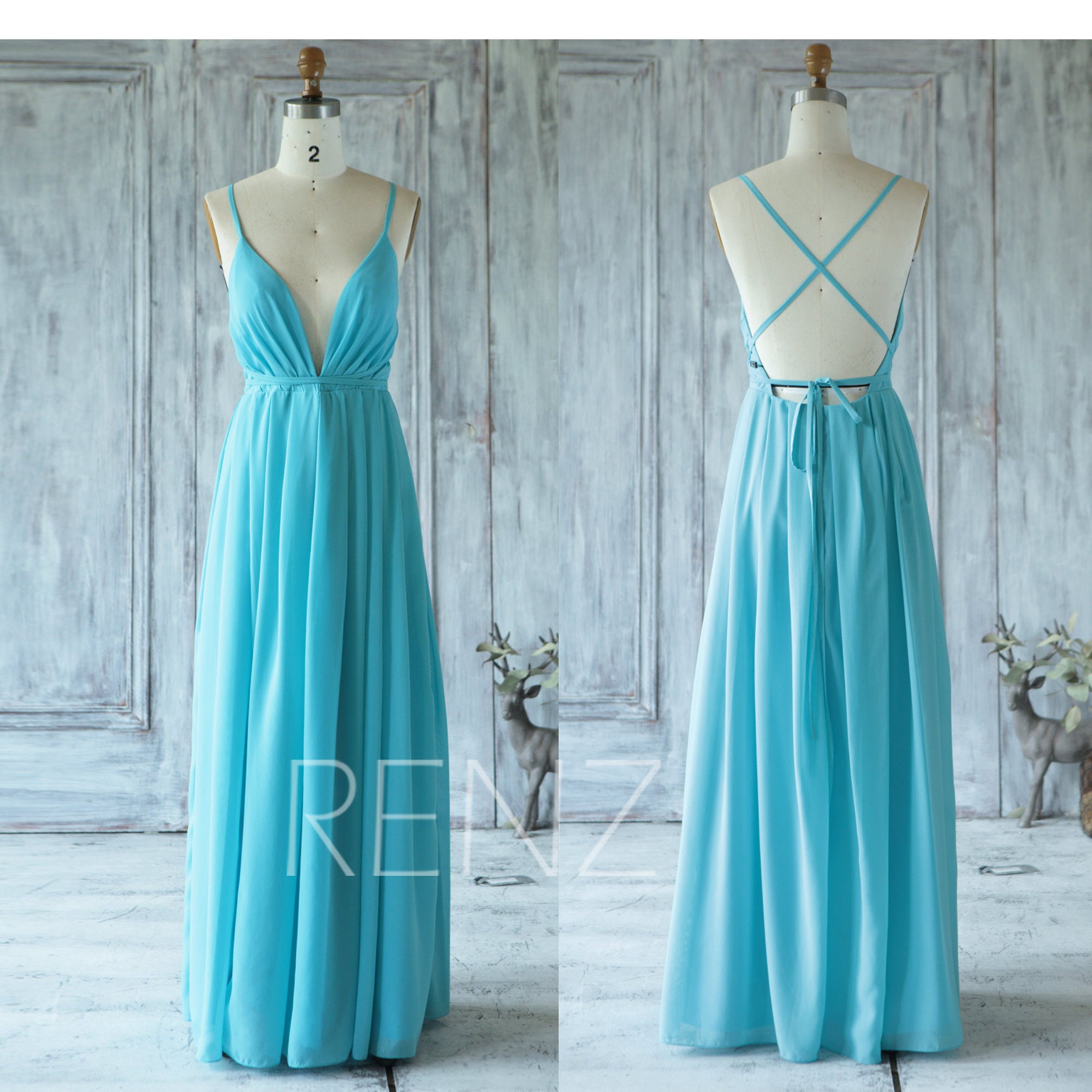 Turquoise Chiffon Evening Dresses