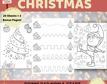 Christmas Early Learning Worksheets,Holiday Edition ,Holiday Fine Motor Skills (PDF) - Age 3-6