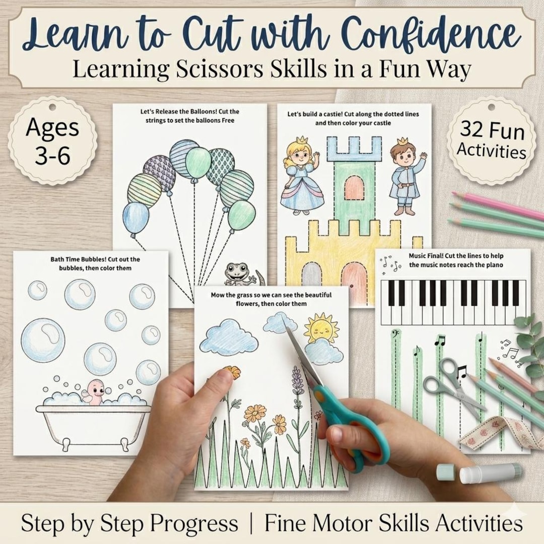 Scissor Skills Workbook for Kids Ages 3-6 | Step-by-step Cutting ...