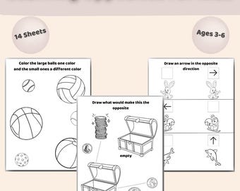Opposites Worksheets for Kids | Learning Opposites Printable PDF | Visual Thinking Activities | Preschool & Kindergarten | Ages 3–6