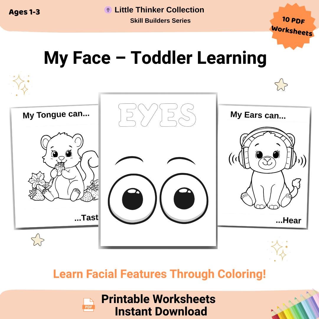 My Face Toddler Coloring Pages | Facial Features Learning (PDF) - Etsy