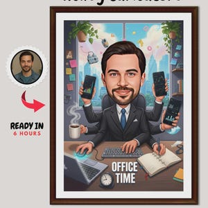 Custom Office Caricature Portrait | Multitasking Businessman Cartoon | Stock Trader Illustration | Professional Avatar From Photo