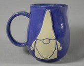 Garden Gnome Coffee Mug Tea Cup Purple White Handmade Ceramics