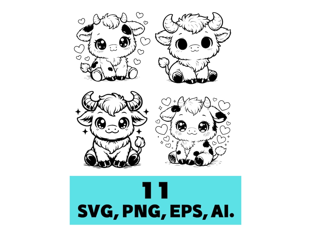 Kawaii Cow Clipart Bundle | Baby Animal SVG, PNG, EPS - Etsy