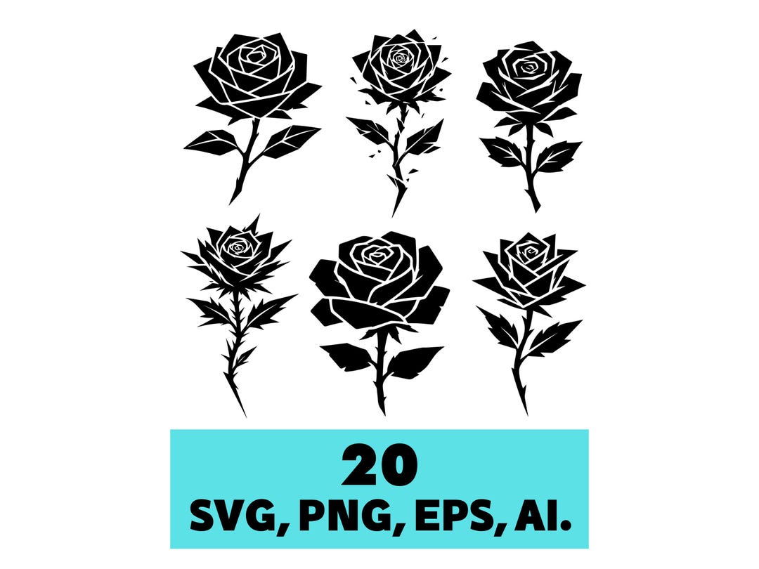 Black Rose SVG Bundle | 20 Gothic Floral Silhouette Designs (digital ...
