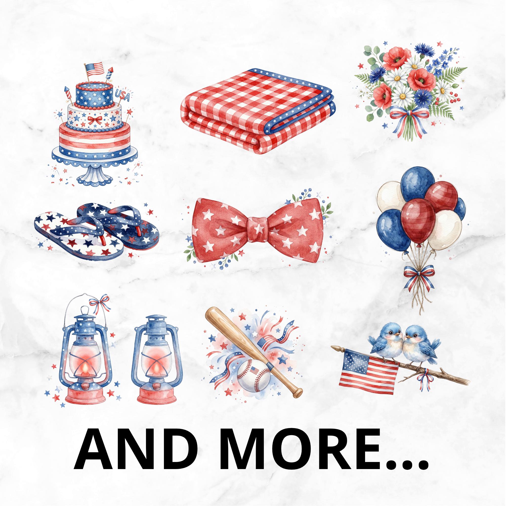 4th of July Watercolor Clipart Bundle, Independence Day Patriotic ...