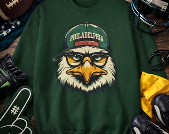 Philadelphia Football Fan Sweatshirt,Philly Eagle in Glasses Crewneck,Philly Bird Game Day Sweat, Philadelphia American Football Sweater