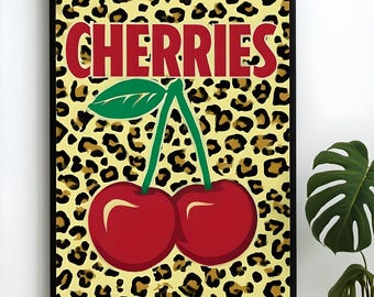 CHERRIES Poster – Retro Vintage Illustration, Leo Print with Cherries - Home Wall Decor