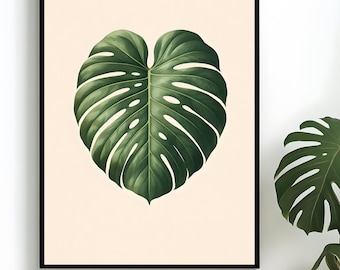 Monstera Leaf Print - Tropical Botanical Wall Art Poster for Modern Boho Home - digital download