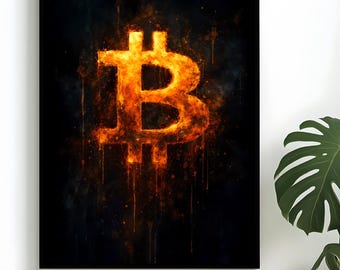 BITCOIN Icon Poster | Glowing Bitcoin Wall Art | Dark Crypto Symbol Print | Modern Gallery Decor - digital download