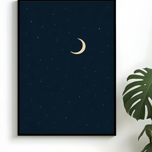 Minimal Night Sky Wall Art, Moon and Stars Poster, Modern Celestial Home Decor - digital Download