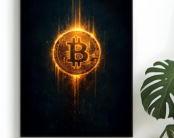 BITCOIN Icon Poster | Glowing Bitcoin Wall Art | Dark Crypto Symbol Print | Modern Gallery Decor