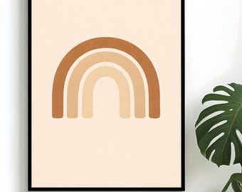 Minimal Boho Rainbow Wall Art, Neutral Modern Nursery Poster, Soft Aesthetic Home Decor - digital download