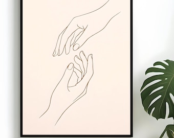 Minimalistische handlijnkunstposter, abstracte muurdecoratie, moderne en emotionele woondecoratie - digitale download