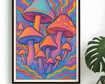 TRIPPY MUSHROOM Poster – Vintage Illustration, Trippie colorful Poster Home Wall Art