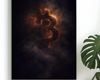 BITCOIN Icon Poster | Glowing Bitcoin Wall Art | Dark Crypto Symbol Print | Modern Gallery Decor - digital download