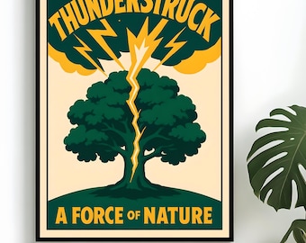 THUNDERSTRUCK Poster – Vintage Illustration, Thunder and Lightning Nature Poster Home Wall Art