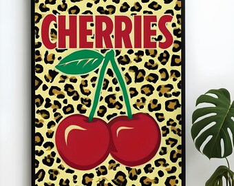 CHERRIES Poster – Retro Vintage Illustration, Leo Print with Cherries - Home Wall Decor