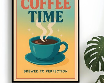 COFFEE TIME Poster – Retro Vintage Illustration, Coffee Poster - Kitchen & Home Wall Art