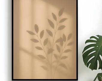 ミニマルな植物の影のウォールアート、ニュートラルな植物ポスター、モダンでナチュラルな室内装飾 - デジタルダウンロード