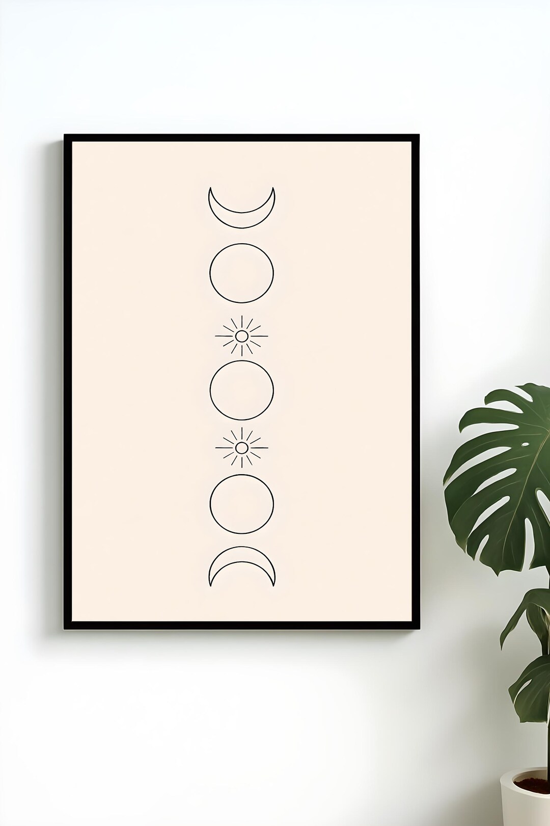 Minimal Moon Phases Wall Art, Celestial Line Art Poster, Boho Modern ...