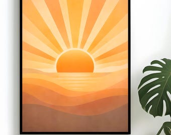 Boho Abstract Sun Print - Mid Century Modern Wall Art Poster for Nursery or Living Room Decor - digital download