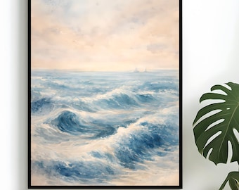 Abstract Ocean Seascape Watercolor Poster - Coastal Grandmother Aesthetic Wall Art - digital download