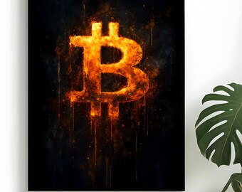 BITCOIN Icon Poster | Glowing Bitcoin Wall Art | Dark Crypto Symbol Print | Modern Gallery Decor