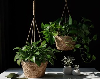 Pot à Suspendre en Métal Noir avec Base en Bois