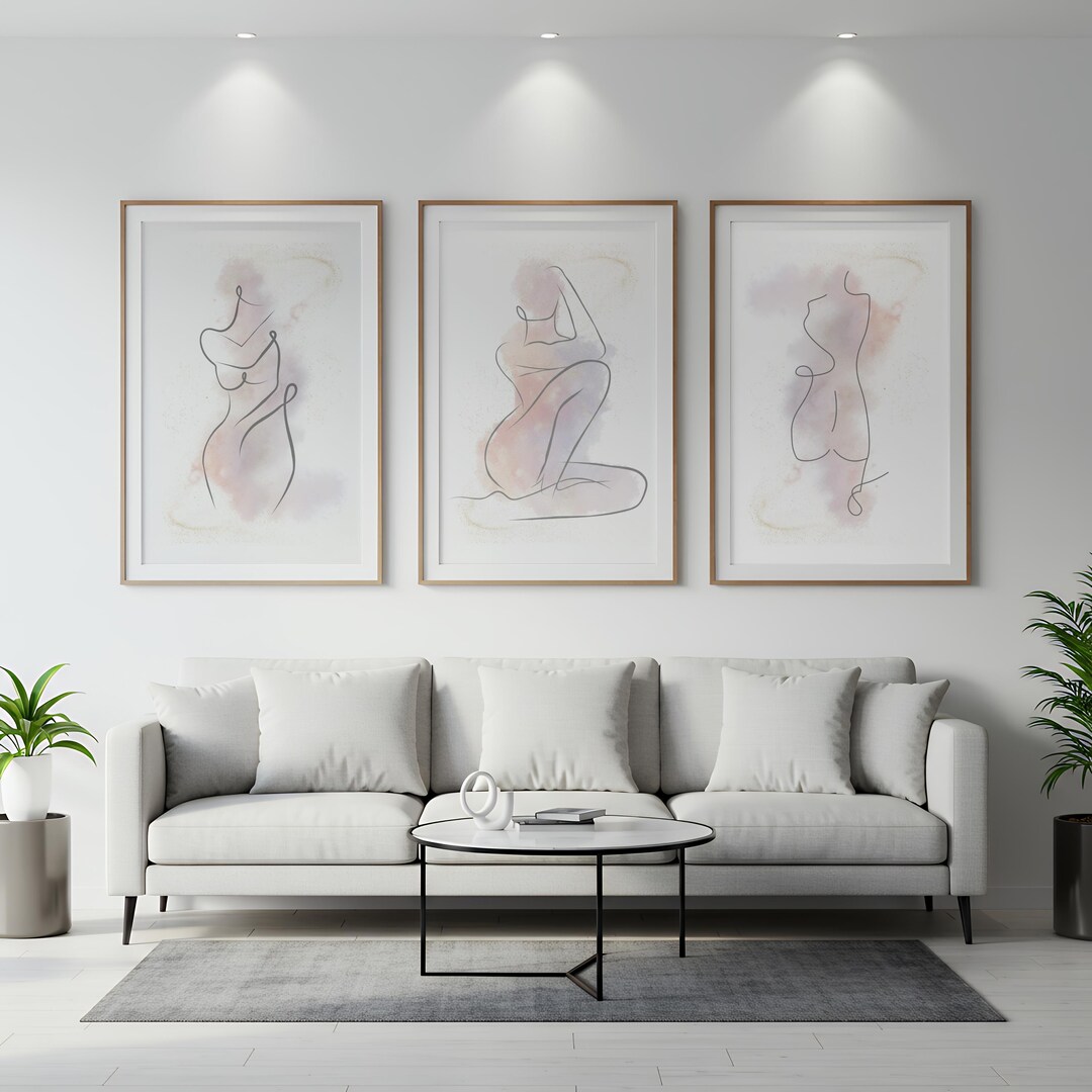 Woman Line Drawing Art Print Set of 3, Female Print Poster, Modern Body ...