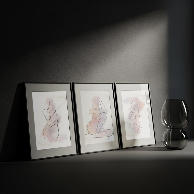 Woman Line Drawing Art Print Set of 3, Female Print Poster, Modern Body ...