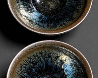 Vintage Jian Tea Bowl | Song Dynasty Chinese Ceramic | Iridescent Glaze, Rare Collectible