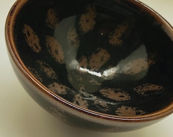 Rare Chinese Tenmoku Tea Bowl – Song Dynasty Style Ceramic Cup, Enameled Artisan Piece