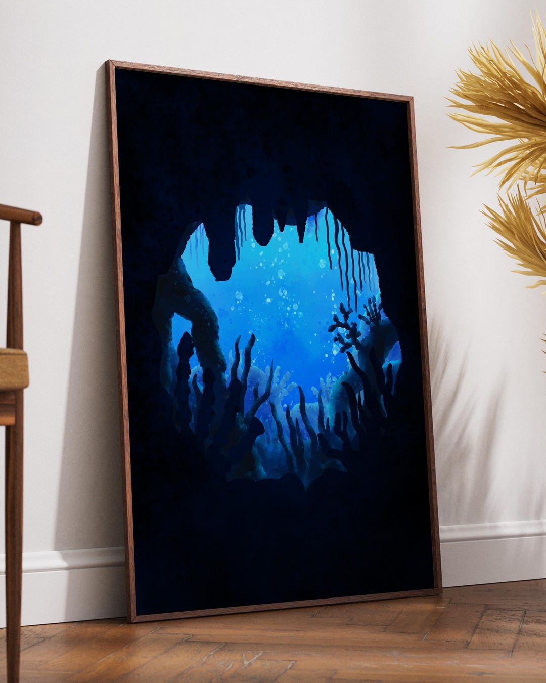 Deep Ocean – Dark Watercolor Underwater Scene, Mystical Sea Cave Art ...