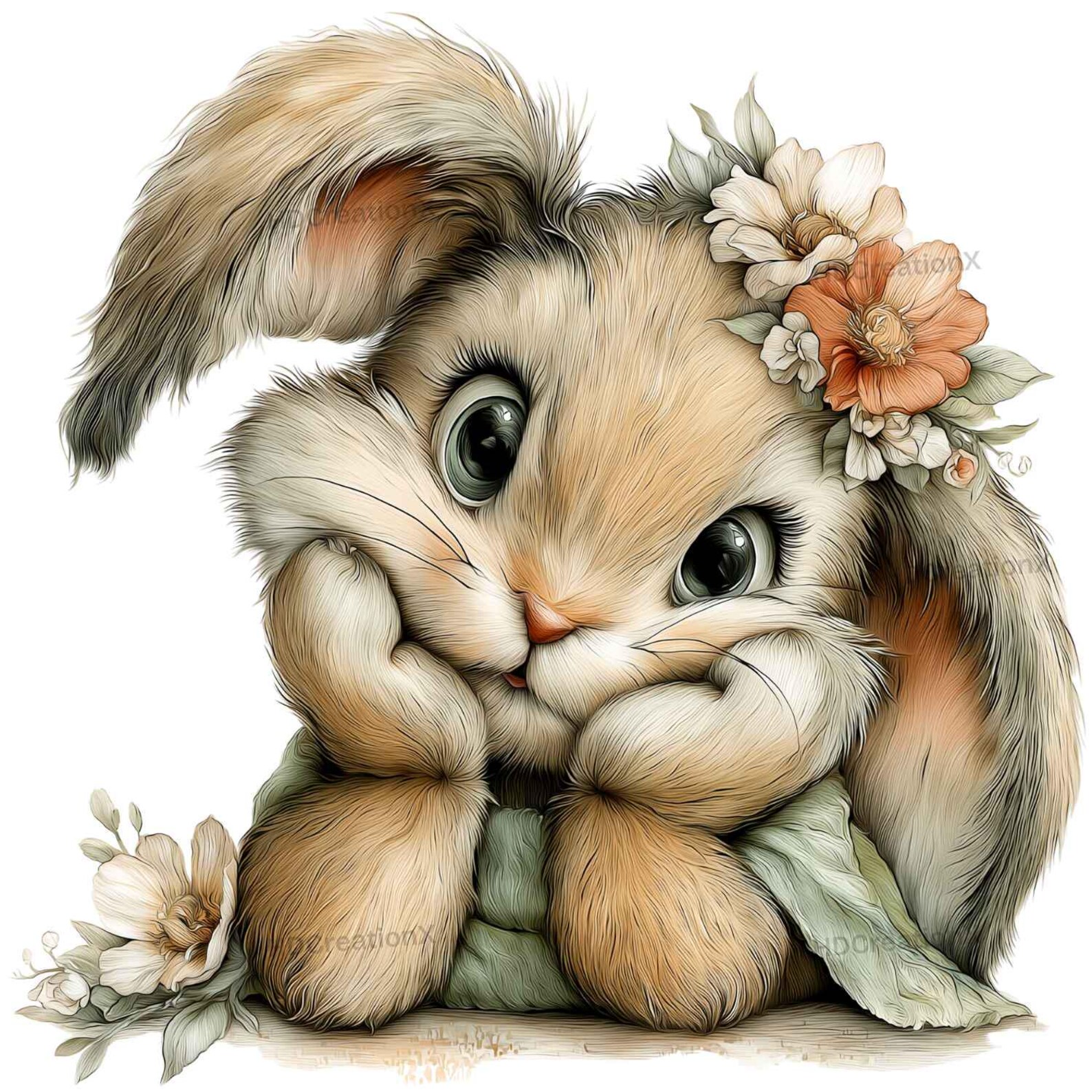 15 Png-floral Bunny Clipart Bundle, Cute Rabbit With Flowers, Nursery ...
