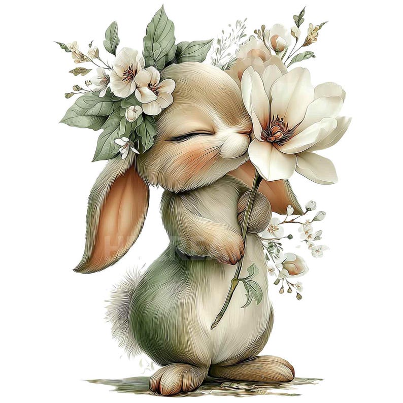 30 PNG – Spring Floral Bunny Clipart Bundle | Cute Easter Bunny PNG ...