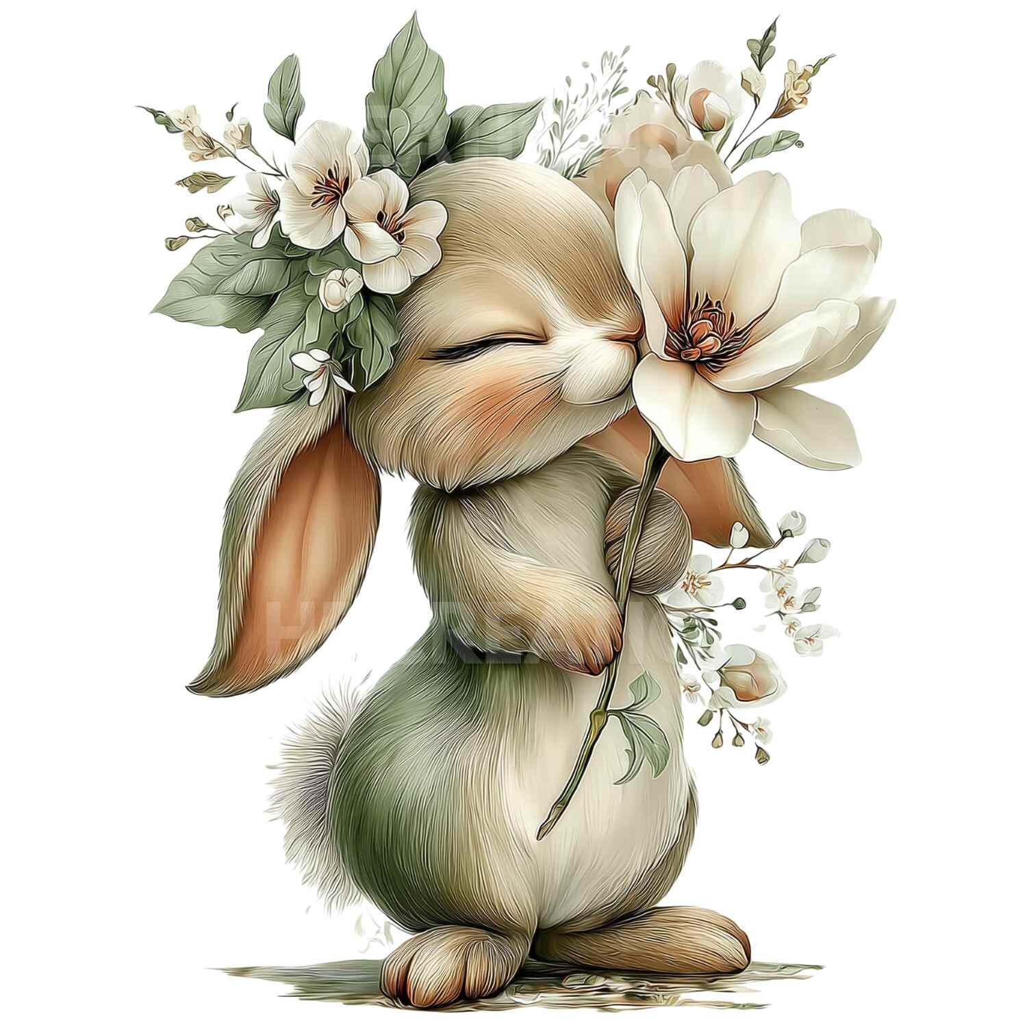 30 PNG – Spring Floral Bunny Clipart Bundle | Cute Easter Bunny PNG ...