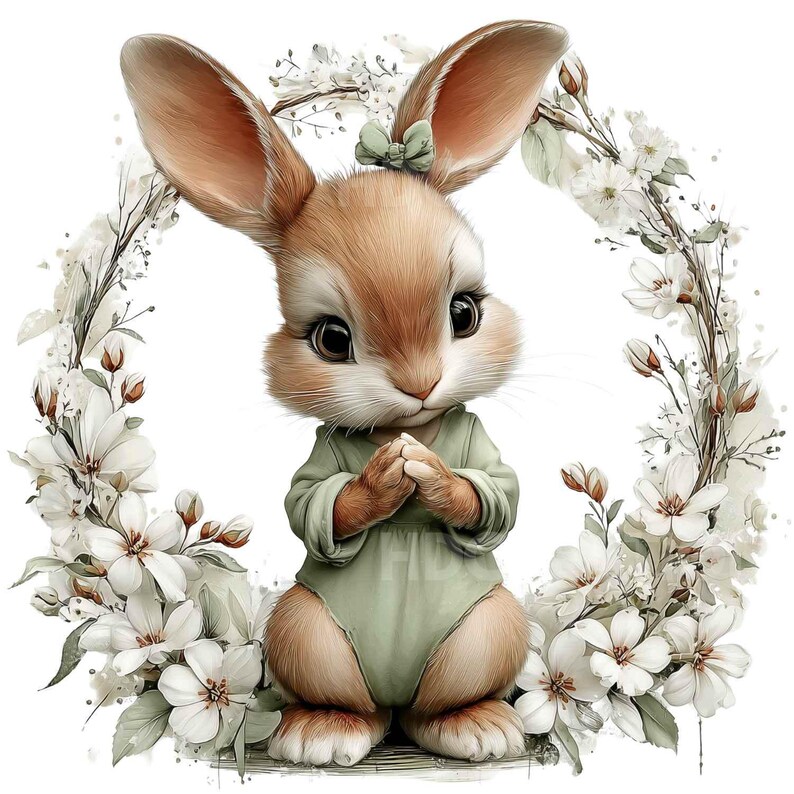 30 PNG – Spring Floral Bunny Clipart Bundle | Cute Easter Bunny PNG ...