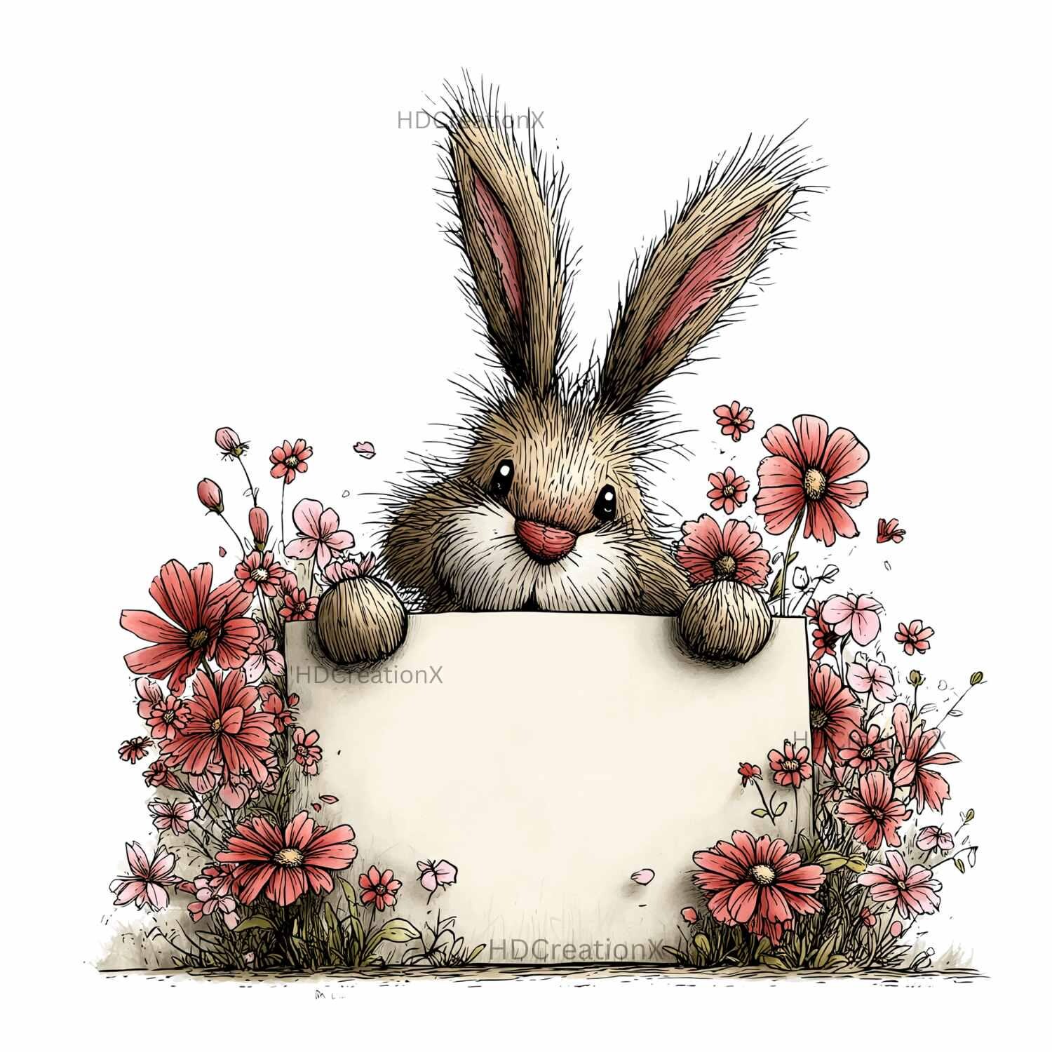 44 PNG Whimsical Cute Bunny Clipart Bundle | Peeking Easter Rabbit ...