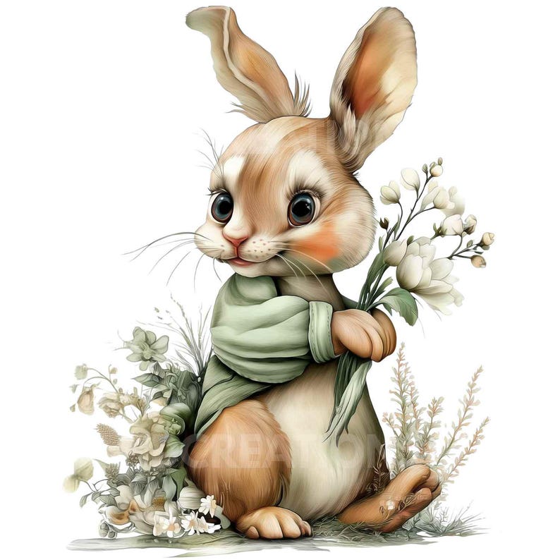 30 PNG – Spring Floral Bunny Clipart Bundle | Cute Easter Bunny PNG ...