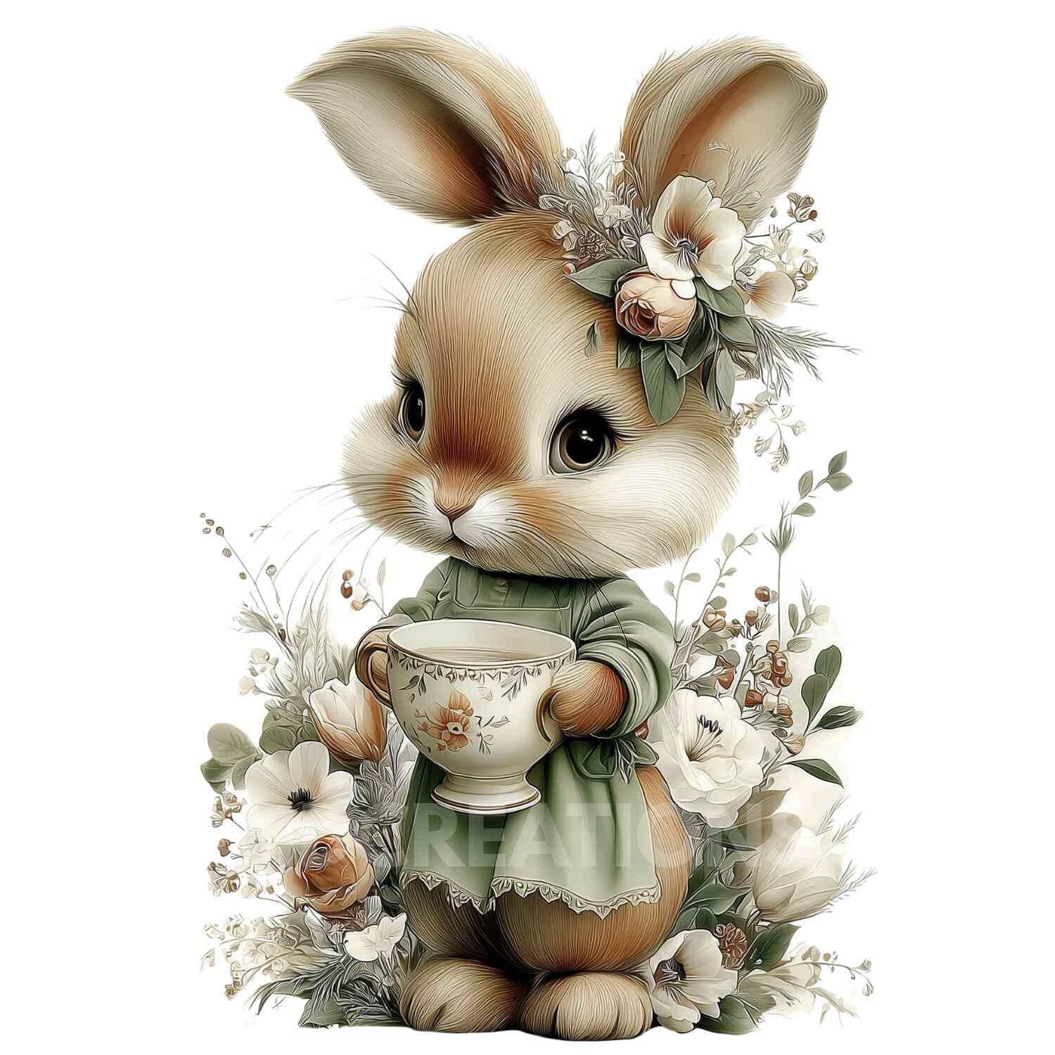 30 PNG – Spring Floral Bunny Clipart Bundle | Cute Easter Bunny PNG ...