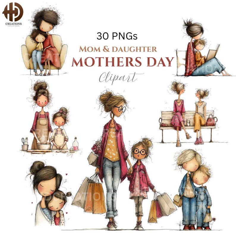 30 PNG Watercolor Mothers Day Clipart Bundle, Mothers Day Mom Girl ...
