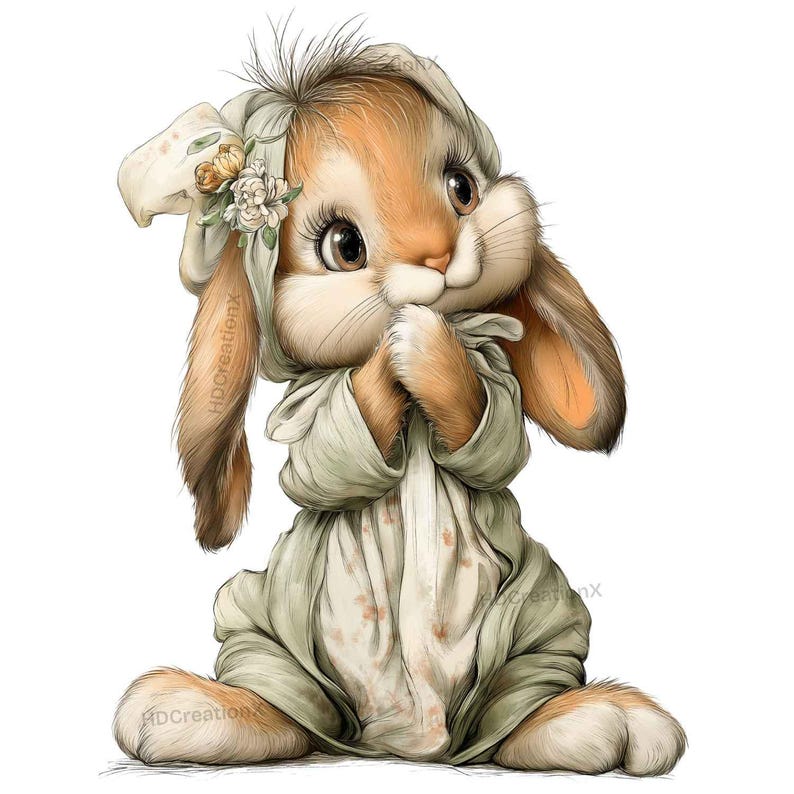 15 Png-floral Bunny Clipart Bundle, Cute Rabbit With Flowers, Nursery ...