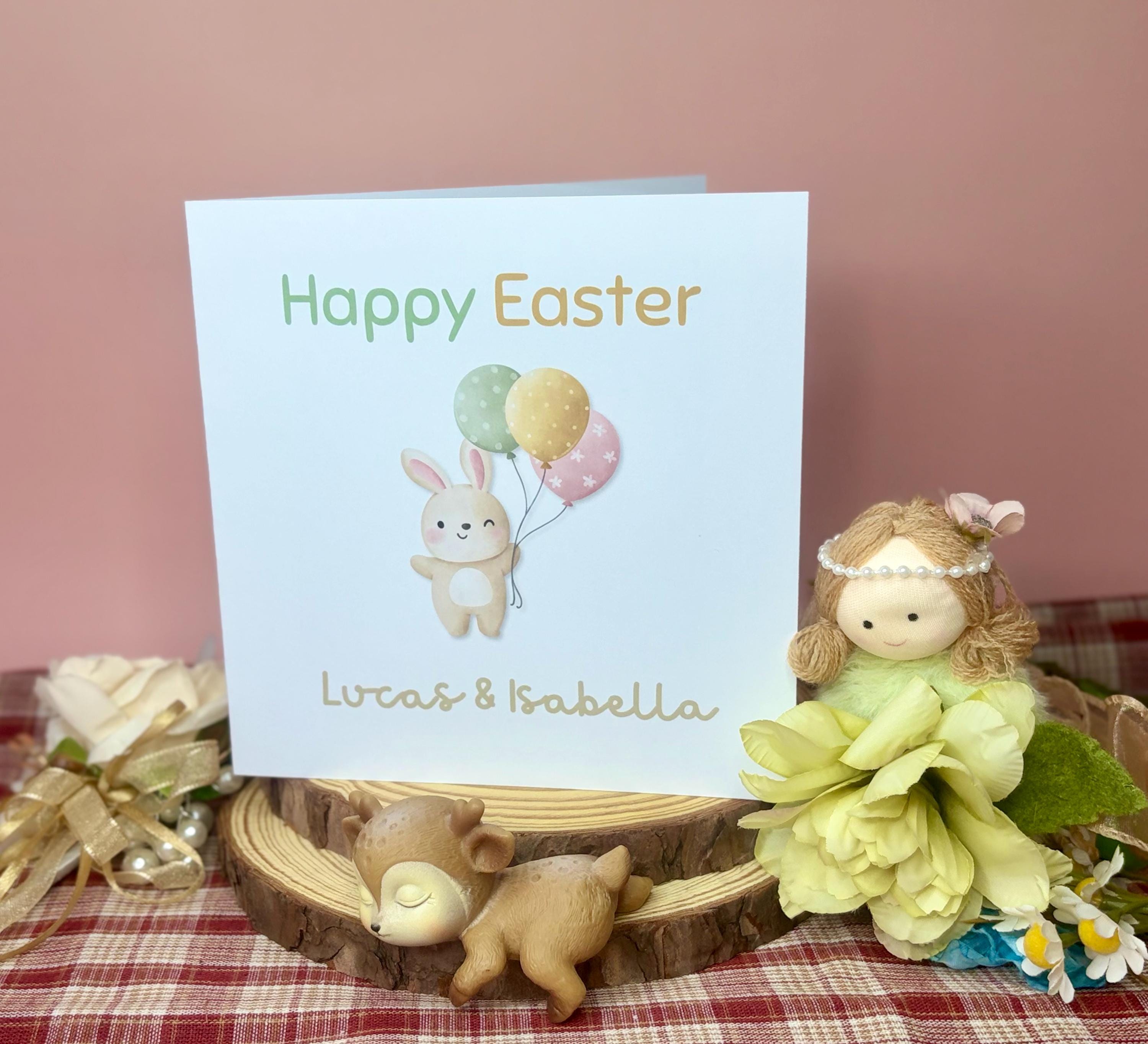Biglietto Di Pasqua Per Amico Speciale – A5 Con Coniglietto E Uova – Illustrazione Acquerello – Busta Dorata Inclusa
