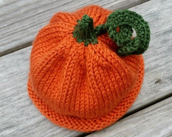 Pumpkin Baby Hat - Infant Pumpkin Hat - 18.5 inches - 6 to 18 mo - Hand Knit - Costume Hat - Autumn Fall Hat - Thanksgiving Hat - Halloween