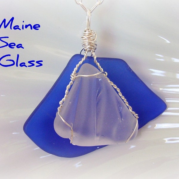 Seaglass Jewelry Sterling Necklace - Maine Cobalt and White Sailboat - Genuine Seaglass Jewelry