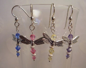 Swarovski Swarovski Crystal and Sterling Silver Dragonfly Earrings  for Spring and Summer - Chose Your Color - One Pair Only