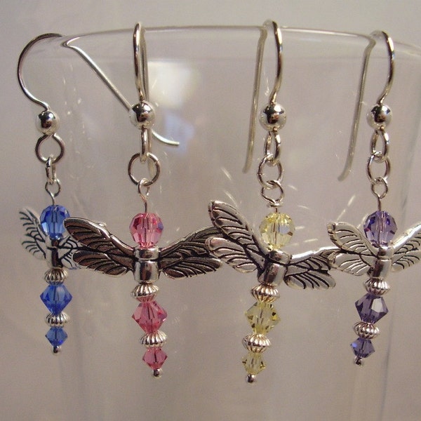 Swarovski Swarovski Crystal and Sterling Silver Dragonfly Earrings  for Spring and Summer - Chose Your Color - One Pair Only