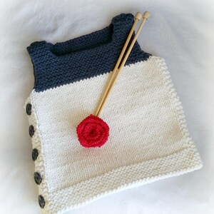 Hand Knit Baby Vest in Indigo and Ecru Easy On, Button Up Baby Vest Soft Cotton image 1